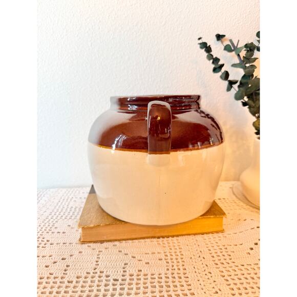Large Stoneware Two Toned Brown and Beige Bean Crock - Picture 2 of 4